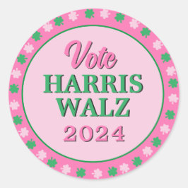Pegatina Redonda Lanza verde rosa 2024 Vote Harris Walz