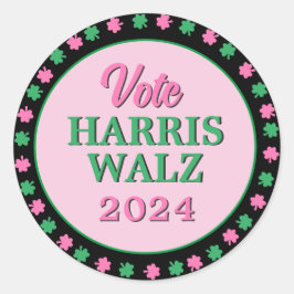Pegatina Redonda Lanza verde rosa 2024 Vote Harris Walz