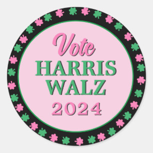 Pegatina Redonda Lanza verde rosa 2024 Vote Harris Walz