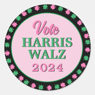 Pegatina Redonda Lanza verde rosa 2024 Vote Harris Walz