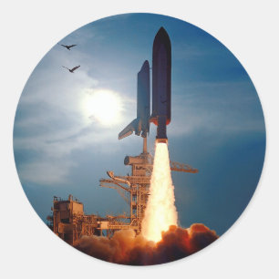 Pegatina Redonda Lanzamiento del Transbordador Espacial Discovery d