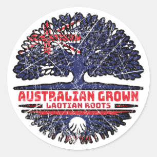 Pegatina Redonda Laos Laotia Australia Árbol australiano bandera de