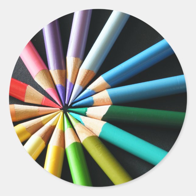 Pegatina Redonda Lápices de colores (Anverso)