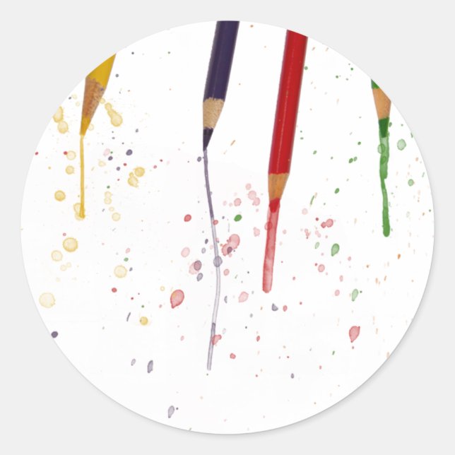 Pegatina Redonda Lápices de colores (Anverso)