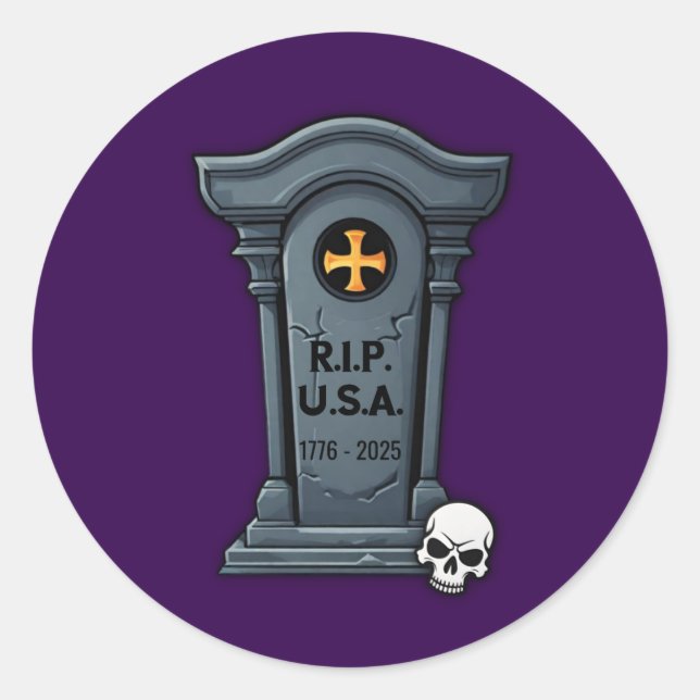 Pegatina Redonda Lápida de Halloween R.I.P. EE. UU. (Anverso)