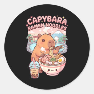 Pegatina Redonda Lapidilla divertida de capybara ramen kawaii capyb