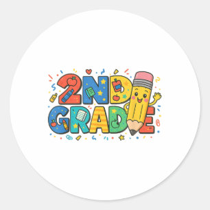 Pegatina Redonda Lápiz de segundo grado de vuelta a la escuela de s