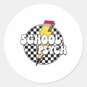 Pegatina Redonda Lápiz Psicólogo Escolar de Cuadros Rayo