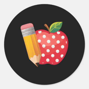 Pegatina Redonda Lápiz y manzana de vuelta al cole profesor alumno 