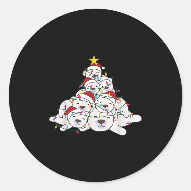 Pegatina Redonda Lar Bear Christmas Tree Funny Animal Christmas Lar (Anverso)