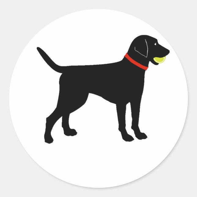 Pegatina Redonda Larador Fetch, Black Lab ball (Anverso)