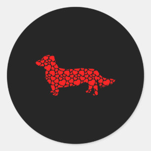 Pegatina Redonda Larga morada de perro de Dachshund corazón de silu
