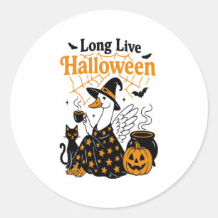 Pegatina Redonda Larga vida a Halloween Goose Witch