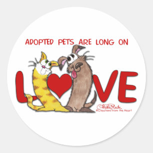 Pegatina Redonda Largo en Love-Cat y Dog