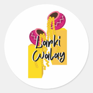 Pegatina Redonda Larki Walay | Celebración deportiva de Desi Boda