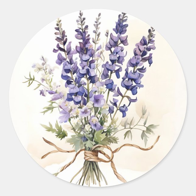 Pegatina Redonda Larkspur Romántico (Anverso)
