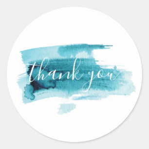 Pegatina Redonda las acuarelas azules modernas gracias.