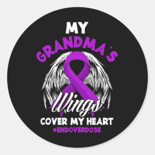 Pegatina Redonda Las Alas de mi Abuela Cubren mi Corazón Fin Sobred