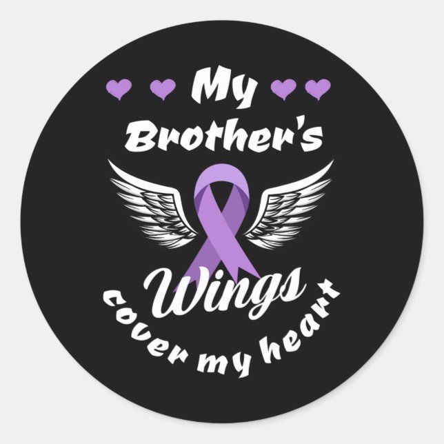 Pegatina Redonda Las alas de mi hermano cubren mi advertencia de so (Anverso)