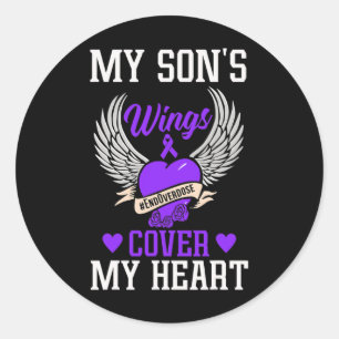 Pegatina Redonda Las alas de mi hijo cubren mi corazón - Conciencia