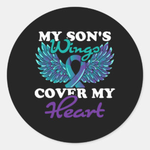 Pegatina Redonda Las alas de mi hijo cubren mi prevención del suici