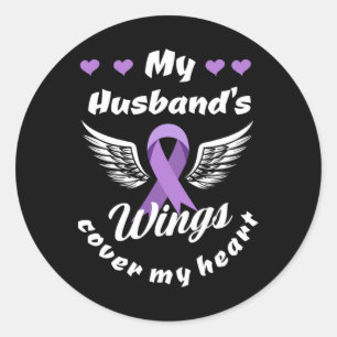 Pegatina Redonda Las alas de mi marido cubren mi advertencia de sob