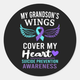 Pegatina Redonda Las alas de mi nieto cubren conciencia del suicidi