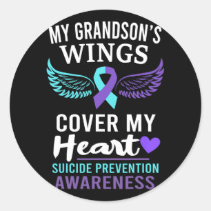 Pegatina Redonda Las alas de mi nieto cubren conciencia del suicidi