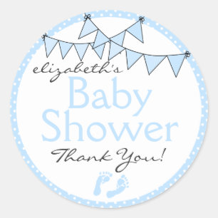Pegatina Redonda Las banderas azules Baby Shower del empavesado le