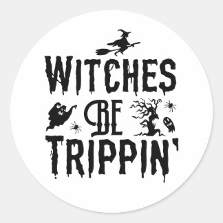 Pegatina Redonda Las brujas de Halloween están tristes