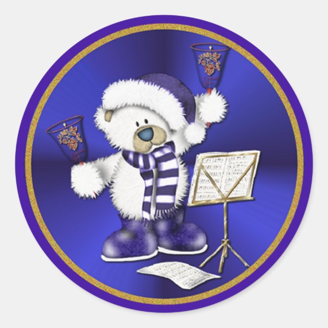 Pegatina Redonda Las campanas de los navidades tienen azul y oro (Anverso)