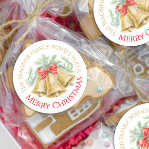 Pegatina Redonda Las campanas doradas acuarela arco rojo arco Feliz