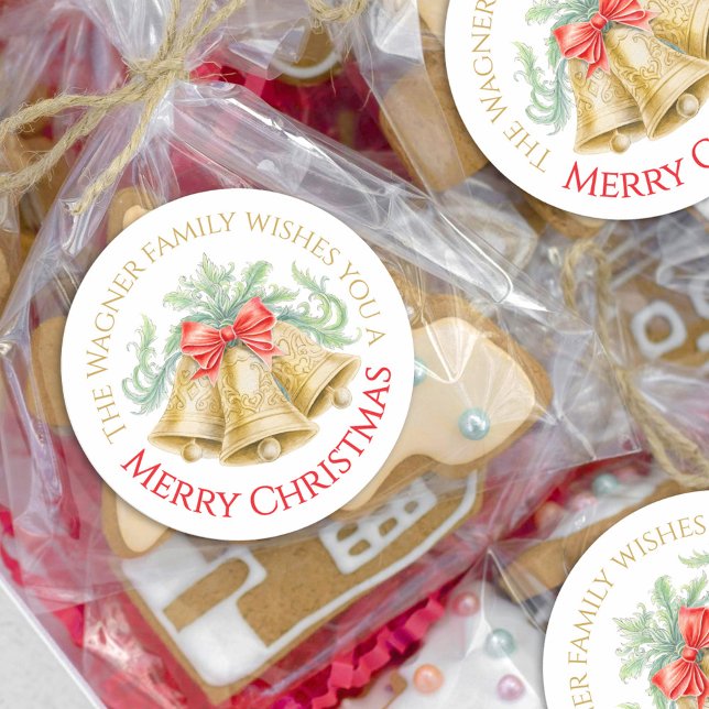 Pegatina Redonda Las campanas doradas acuarela arco rojo arco Feliz (Subido por el creador)