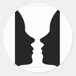 Pegatina Redonda Las caras o la ilusión del florero de dos caras