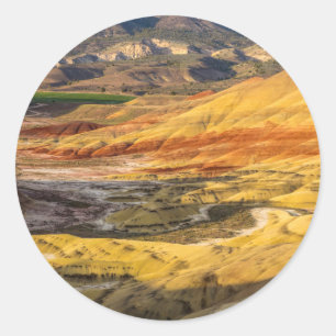 Pegatina Redonda Las Colinas Pintadas En Las Camas Fósiles John Day