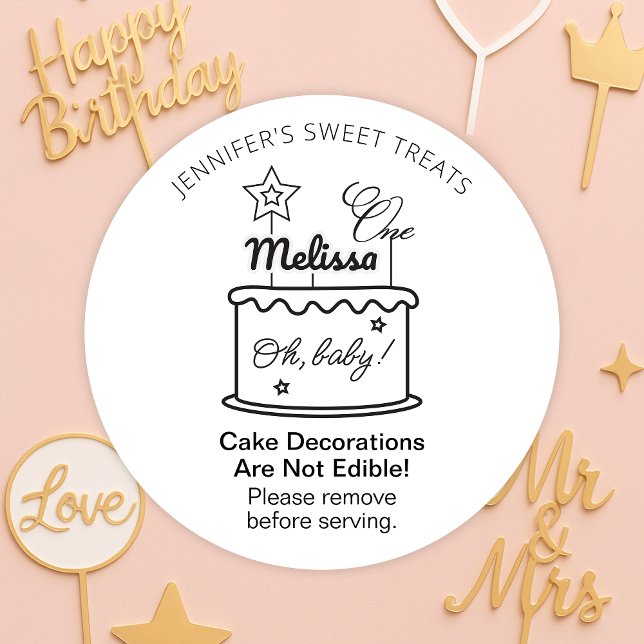 Pegatina Redonda Las Decoraciones Incomestibles De Pastel No Comen  (Inedible acrylic decorations safety stickers with custom text and your business name)
