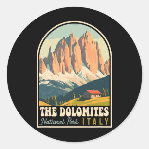 Pegatina Redonda Las Dolomitas Italia Esquí Senderismo Ciclismo Esc