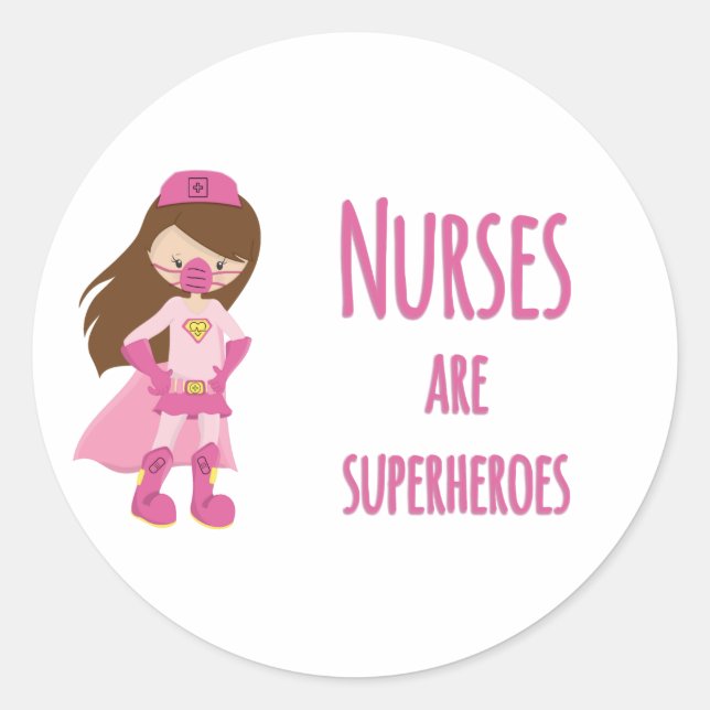 Pegatina Redonda Las enfermeras son superhéroes (Anverso)