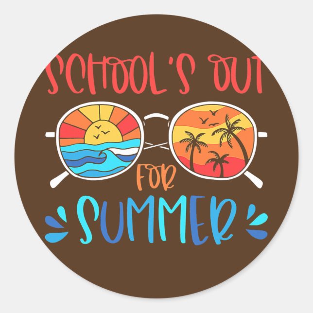 Pegatina Redonda Las Escuelas Salieron Para La Retro De Verano El Ú (Anverso)