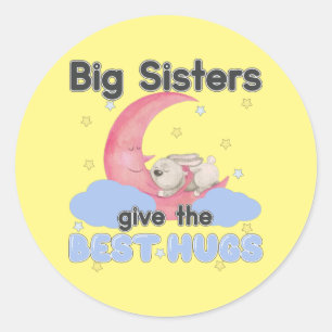 Pegatina Redonda Las grandes hermanas dan los mejores abrazos - Con