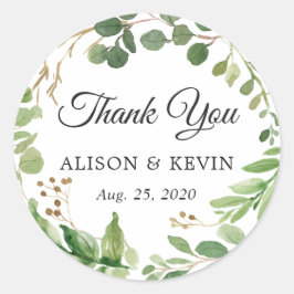 Pegatina Redonda Las hojas de la vegetación Marea Favor de la boda 