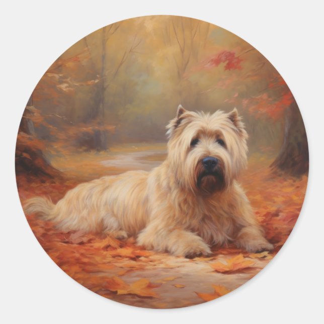 Pegatina Redonda Las hojas de Wheaten Terrier se inspiran en otoño (Anverso)