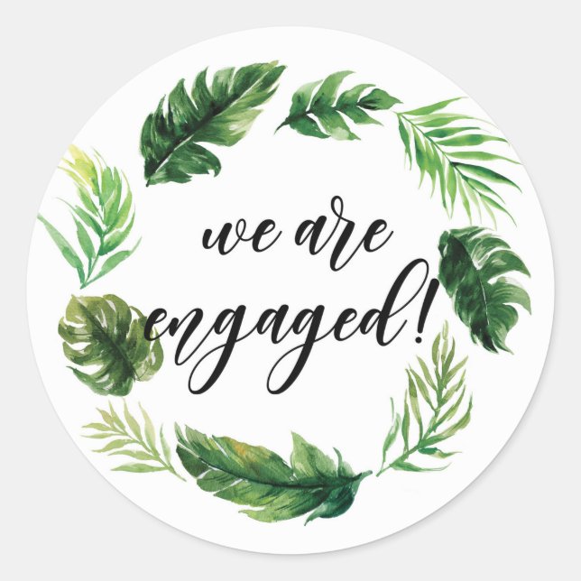 Pegatina Redonda Las Hojas Tropicales De La Acuarela Nos Compromete (Anverso)