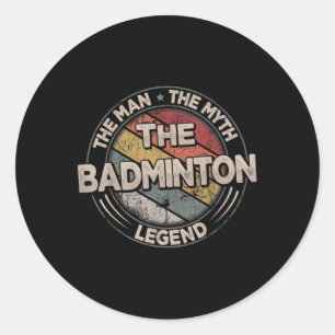 Pegatina Redonda Las leyendas del bádminton Retro Shuttle Bádminton