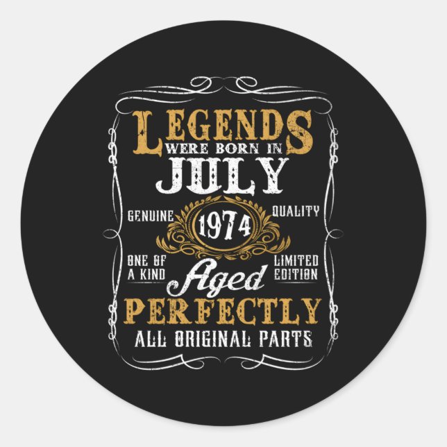 Pegatina Redonda Las Leyendas Nacieron En Julio De 1974 49 Para (Anverso)