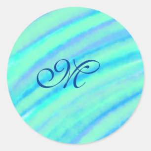 Pegatina Redonda Las líneas de color verde azul verde azulado añade