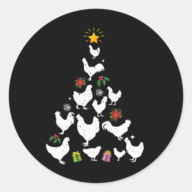 Pegatina Redonda Las luces de los árboles de Navidad de pollo adora (Anverso)