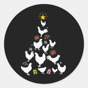 Pegatina Redonda Las luces de los árboles de Navidad de pollo adora