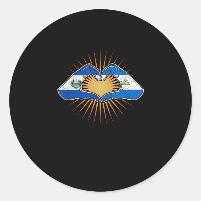 Pegatina Redonda Las Manos Corazales De El Salvador Y Nicaragua (Anverso)