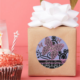 Pegatina Redonda Las mariposas Bride & Groom se revolcan en blanco 